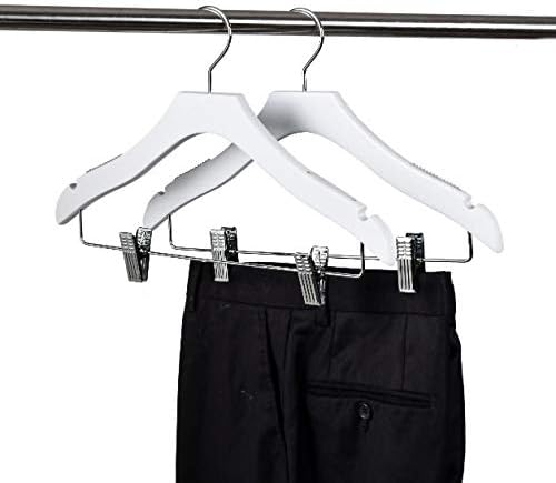 Quality White Wooden Kids Hanger Luxury Design Chrome Swivel Hook (100, 14.5" inch with Clips)