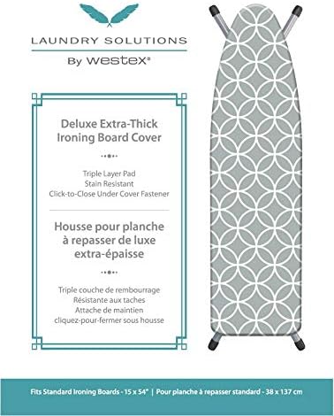 Westex Circles Heavy Duty Ironing Board Cover and Pad, Thick 3-Layer Stain Resistant Padding, Elasticized Skirt, Click-to-Close Fastener, 15 x 54 Inch (Board NOT Included, Cover ONLY)