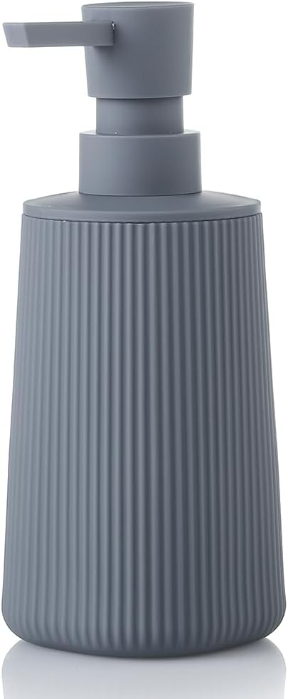 Small Soap Dispenser for Bathroom and Kitchen, Modern Farmhouse Striped Style Plastic Hand Soap Dish Soap Dispenser with Pump Matte Gray