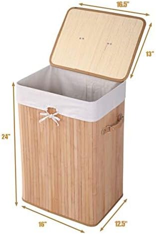 Giantex Bamboo Laundry Hamper with Lid, 72L Large & Tall Clothes Hamper with Removable Liner & Handles, Rectangular Laundry Basket for Small Spaces, Laundry Room, Bedroom (Natural)