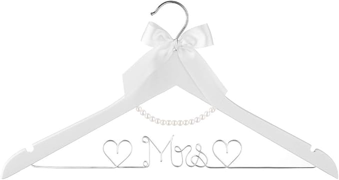 Bridal Dress Hanger Solid Wood Dress Hangers Mrs Letter Hanger Wedding Gift (Silver White Hangers and Pearls)