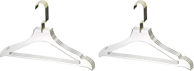 YBM Home Quality Acrylic Clear Coat Hangers Made of Clear Acrylic for a Luxurious Look and Feel for Wardrobe Closet, Clothes Hangers Organizes Closet, with Bar, Gold w/Flat Hook, 4119-6