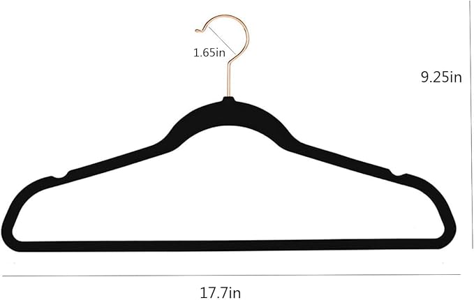 Premium Velvet Clothes Hangers, Heavy Duty Study Black Hangers for Coats, Suit & Dress - Non Slip Clothes Hanger Set (100, Black/Rose Gold)