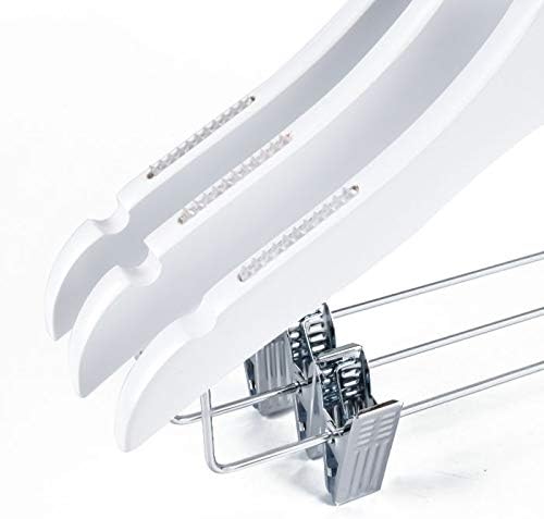Quality 14.5" White Wooden Petite Kids Skirt Pant Hanger Luxury Design with Robber Grips Chrome Swivel Hook Medium Elementary Size