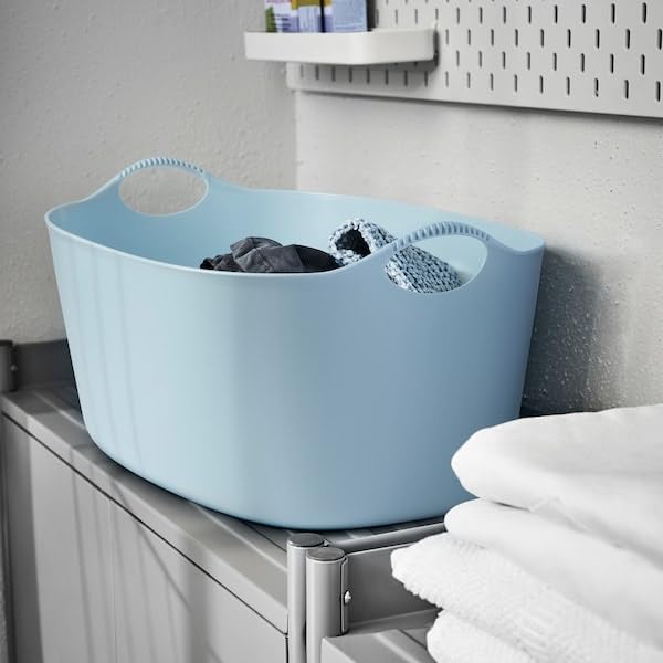 TORKIS Flexible Laundry Basket, 9 Gallon – Pale Blue Plastic Hamper for Indoor/Outdoor Use, Lightweight & Durable Storage Bin