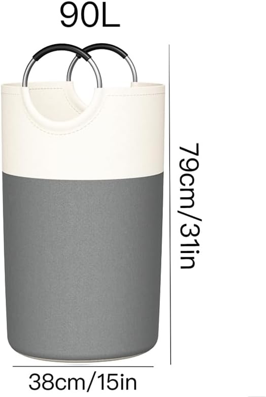 2 Pack 90L Laundry Hamper Large Collapsible Laundry Baskets, Tall Foldable Sturdy Dirty Clothes Hamper with Aluminum Soft Handles for Laundry Room College Dorm Bathroom Bedroom(Grey)