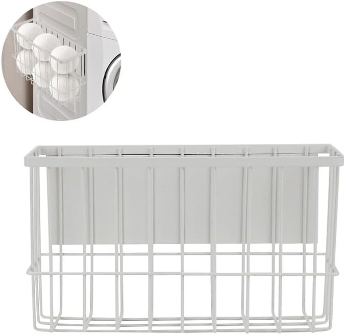 Magnetic Dryer Ball Holder, Dryer Lint Bin Magnetic Basket Organizer Shelf Rack Dryer Ball Container for Laundry Room Organization and Storage (White, Medium)