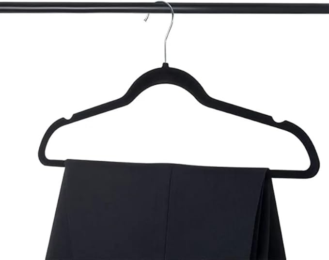 Black Velvet Felt Non Slip Clothes Hangers 50 Pack - Ultra Slim & Space Saving - Heavy Duty Swivel Black Hook for Clothing, Suit, Top, Tie, Shirt, Skirt & Pant Organization