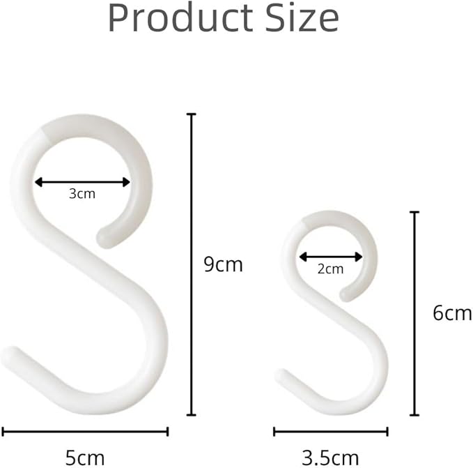 12-Pack Secure & Quiet Plastic S Hooks, Flexible Neck for Easy Twist & Lock, Completely Rust-Free, Holds up to 10 lbs, Black, Large (3.5 inch)