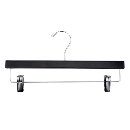 NAHANCO 14” Flat Wooden Skirt/Pant Hanger with Chrome Hardware, Black (Pack of 10)