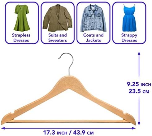 Premium Wood Like Hangers 10 Pack - Durable & Slim Coat Hanger - Suit Hangers with 360-Degree Rotatable Hook Hangers with Shoulder Grooves, Trouser Bar for Suit & Coat