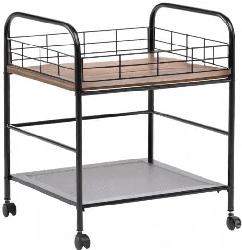 IRIS USA, Inc. 2-Tier Kitchen Storage Rolling Cart with Lockable Caster Wheels, Coffee Cart, Pantry Rack, Home Bar, Serving Cart, Rustic Brown
