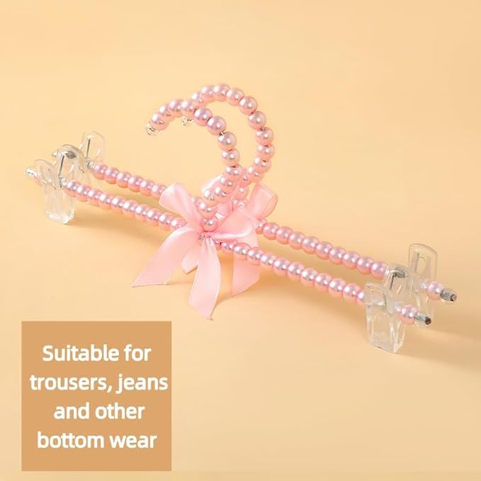 13 inch Pearl Hanger Pants Hangers with Clip,Cute Ribbon Bow Hanger Clip Hangers for Wedding Dress Bride Bridesmaid Lingerie (5, Pink)