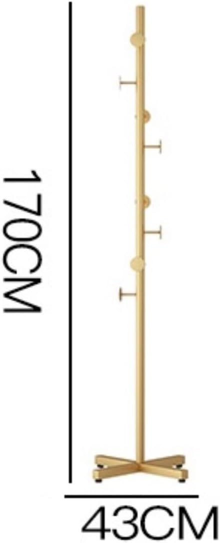 RUVOO Hall Tree Coat Rack Freestanding Coat Stand Coat Rack Stand with 8 Hooks Metal Coat Hanger Freestanding for Entryway Hallway Bedroom Coat Tree (Color : Gold, Size : 170 * 43cm)