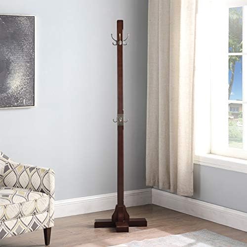 Proman Products Windsor Freestanding Wooden Coat Rack Stand with 12 Hanger Hooks for Clothes, Hats, Purses, Bags at Entryway, Bedroom, Living Room, Office, Mudroom, Walnut