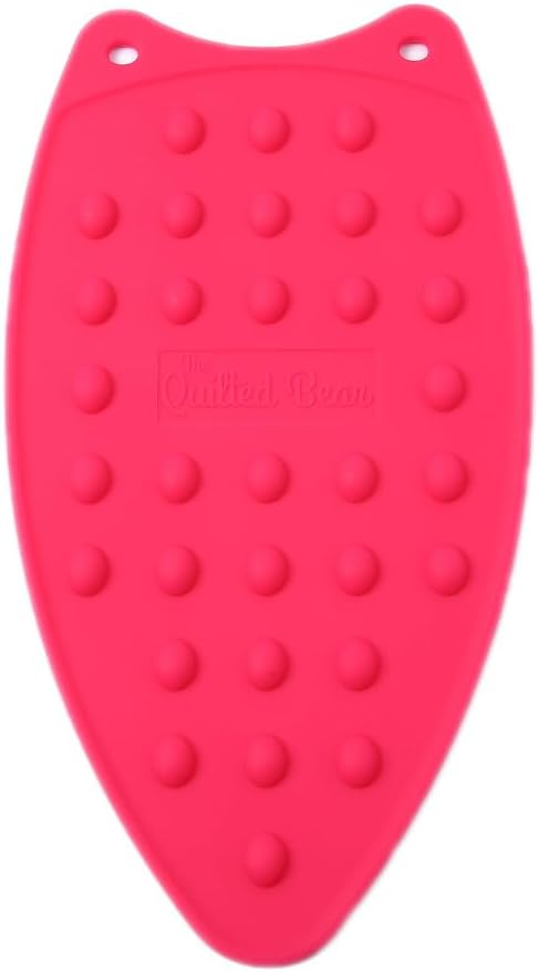The Quilted Bear Iron Rest - Large Silicone Heat Resistant Iron Pad for General Crafts, Portable Ironing Stand for Travel and Mini Quilting Iron Use (Pink)