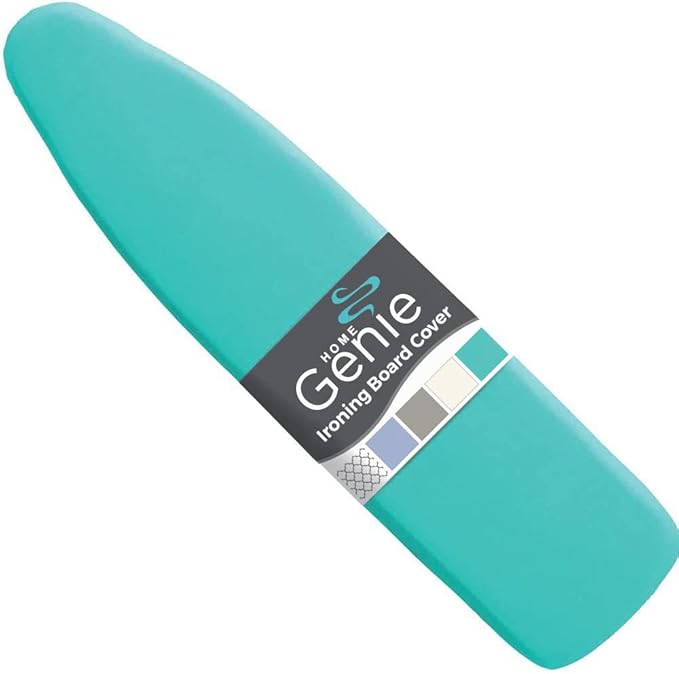 HOME GENIE Ironing Board Cover, Extra Thick Padding, Scorch Resistant Silicone Coating, 15x54 Elastic Edge Heavy Duty Iron Pad Covers Standard Boards, Hook and Loop Fastener Strap, Turquoise