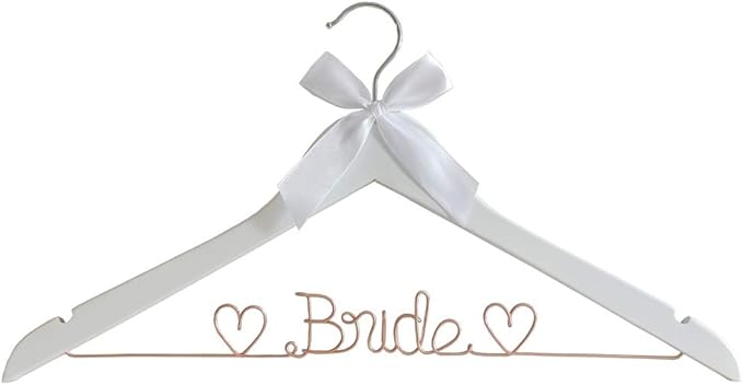 The Bride's Wedding Gift, Wooden Wedding Dress Gown Hanging Wire Letter Hanger (White and Champagne)