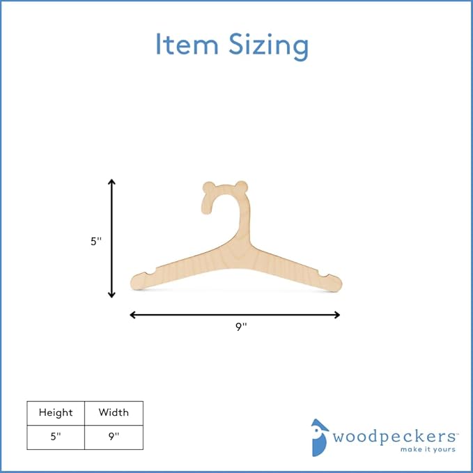 DIY Wooden Baby Hangers for Closet, Set of 25 Bear-Eared Infant Hangers for Baby Clothes & Woodland-Theme Nursery Decor, by Woodpeckers