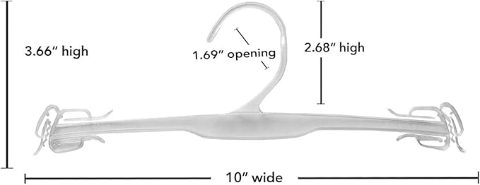 NAHANCO Intimate Apparel Molded Hanger with Delicate Shoulder Clips - 10" Polystyrene, Clear (Pack of 1000)