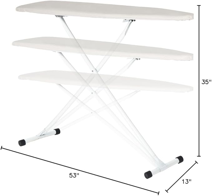Full Size Ironing Board with Cover & Pad – USA-Made with Enhanced Grip Feet for Extra Stability – Adjustable Steel T-Legs 35" High – Perforated Top – Durable Iron Board for Home, Laundry Room, Beige
