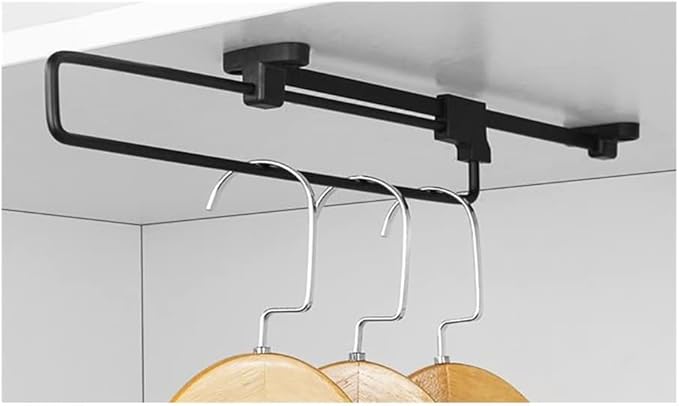 Retractable Closet Pull Out Rod Wardrobe Clothes Hanger Rail Valet Rod Adjustable Wardrobe Clothing Rail Top Mount Ideal for Closet (Color : Black, Size : 350mm/14inch)