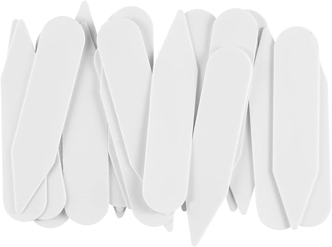 ButtonMode Collar Stays for Dress Shirts, Keep Collar Points Crisp Straight Neat, Removable, White Sturdy Plastic, 2 1/4 x 1/2 Inches, 24-Pack