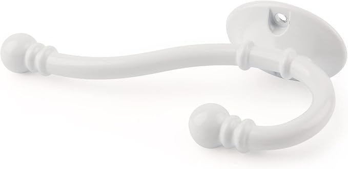 HASWARE 6 PCS Double Prong Robe Hook, Large Dual Coat Hooks with 12 Pieces Screws Wall Mounted Hooks Robe Antique Hooks Hangers Heavy Duty for Home Coats Hat Clothes Hanger Towel Keys (White)