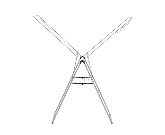 Brabantia HangOn Clothes Drying Rack | 82ft (25m) | Metallic Gray | Large Indoor Clothes Airer Laundry Stand with 2 Fold-Out Wings & Hanger Hooks, Folds Flat | Fits 2 Full Loads