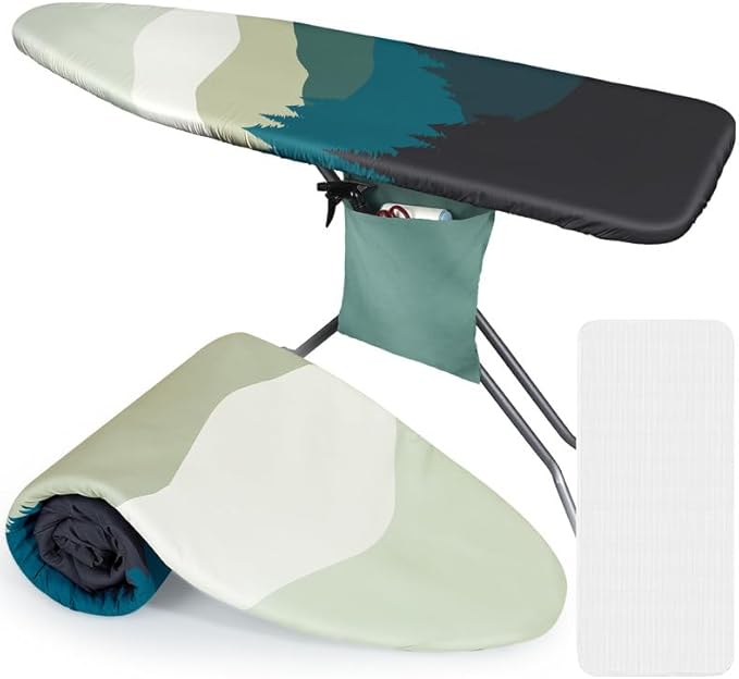 FIOBEE Ironing Board Cover and Pad Extra Thick Iron Board Pad with Heat-Resistant Mesh Padded Iron Board Covers Adjustable Buckle & Elastic Edges for 15x54 Standard Size Ironing Board, Multicolor