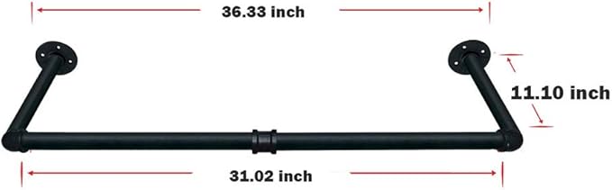 Industrial Pipe Clothes Rack, Black Iron Garment Bar Wall Mounted Decor, Heavy Duty Detachable Garment Racks, Multifunction Hanging Rod for Room Storage, 36.33 ”Length