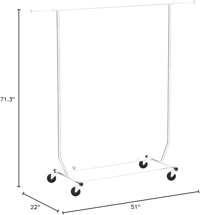 Whitmor Adjustable Rolling Garment Rack Collapsible Chrome