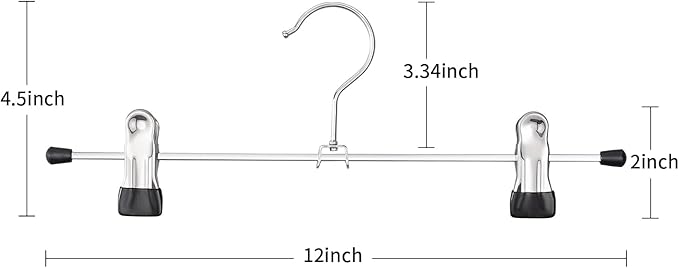 Pants Hangers with Clips 50 Pack Adjustable Skirt Hangers for Women Non-Slip Trousers Hanger for Jeans Clothes Hangers for Pants Heavy Duty Space Saving Shorts Hangers,Black,12Inch