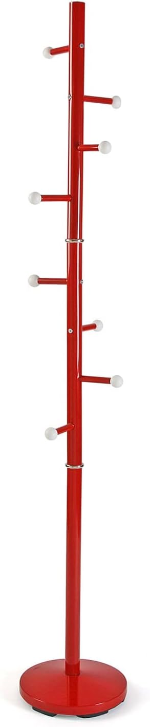 Versa Ruan Minimalist Style Coat Rack with 9 Hooks or Hangers for Clothes or Bags for the Room, Dimensions (H x W x L) 173 x 28 x 28 cm, Metal, Colour: Red