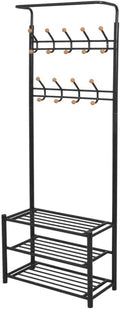 vidaXL Freestanding Clothes Rack with Shoe Storage, Black Steel Stand with Plastic Detailing, Practical Coat Hanger with Shelving for Footwear and Accessories