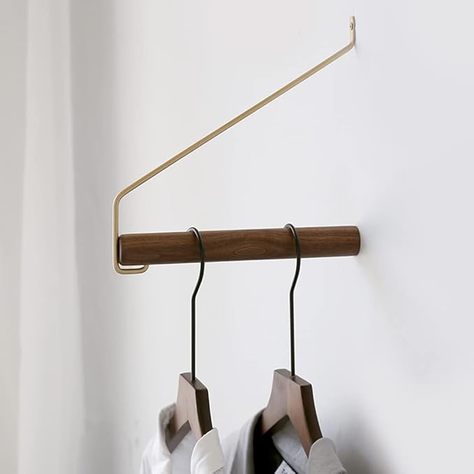 Modern Brass & Wood Wall Mounted Drying Rack,Simple Space Saver Clothes Hanger for Living Balcony Bathroom Laundry Room (Black Walnut)