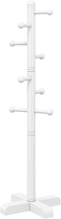 Coat Rack, Freestanding Coat Racks with 8 Hooks 2 Adjustable Height, Tree Coat Rack for Bedroom, Hallway, Entrance, Office, Hats, Handbags,Purse (White)