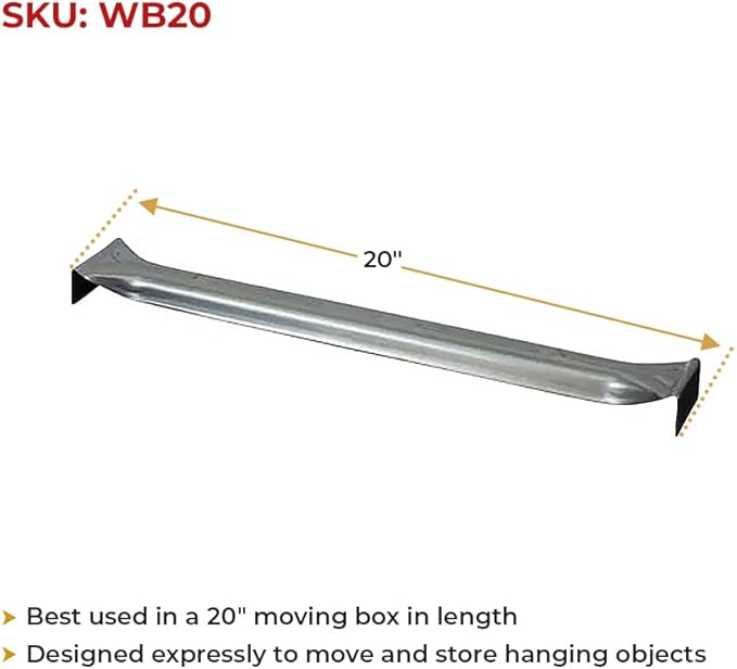Mytee Products 10 Pack 20" Wardrobe Hanger Bar for Wardrobe Moving Boxes - Clothes Hanger Bar for Packing & Moving
