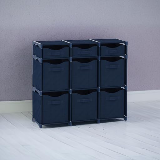 9 Cube Storage Organizer With Bins Included - Closet Storage With 9 Storage Bins - Easy To Assemble Storage Unit With Drawers - Closet Organization For Clothes, Bedroom, Nursery, & Toys (Navy)