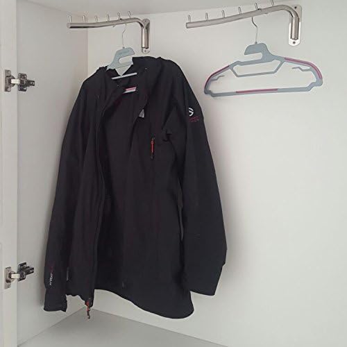 Da Jia Stainless Steel 12.6inch Wall-Mounted Brushed Rotating Clothes Hanger Drying Rack with Swing Arm Holder for Home Closet Storage(A 6 Hooks)