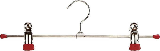 Mawa by Reston Lloyd Non-Slip Space-Saving Clothes Hanger for Pants & Skirts with Two Clips, Style K/40D, Set of 2, 15 3/4" L, Red