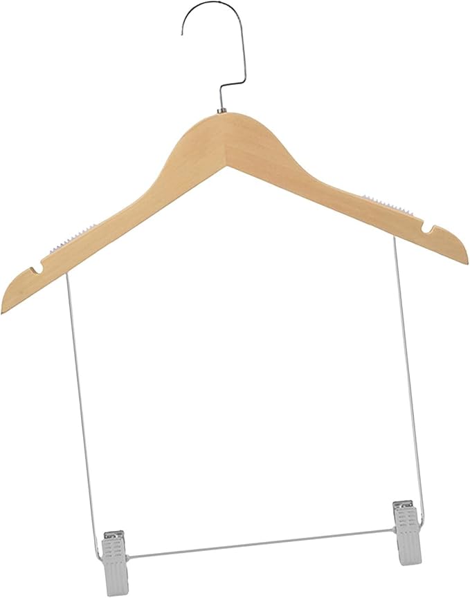 Premium Wooden Hangers for Suits and Pants with Adjustable Clips, for Man Clothes