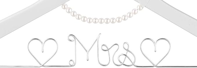 Bridal Dress Hanger Solid Wood Dress Hangers Mrs Letter Hanger Wedding Gift (Silver White Hangers and Pearls)
