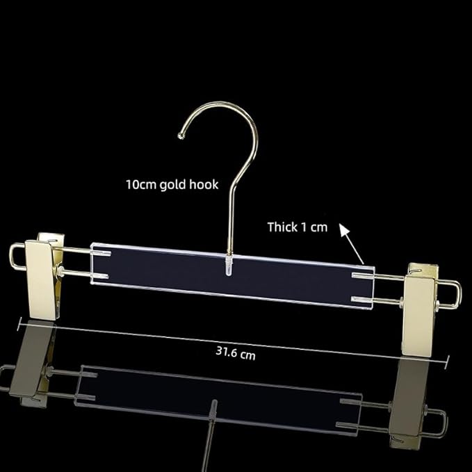 Acrylic Pants Hanger with Gold Hook Transparent Hanger Golden Clip Suitable for Skirts, Pants