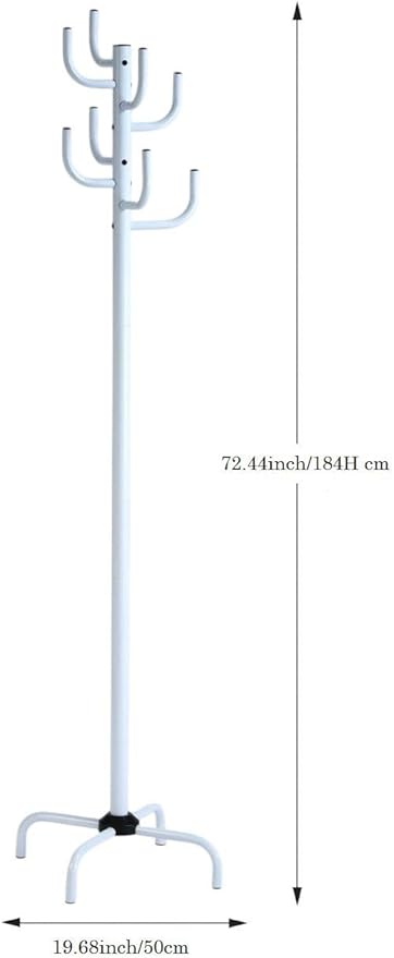 White Coat Rack-8 Hooks Freestanding Metal Coat Stand, Stable Coat Hanger Tree for Bags, Jacket, Clothes, and Hats - Sturdy Metal Construction 19.7x19.7x72.5 in. Entryway Organizer for Home or Office