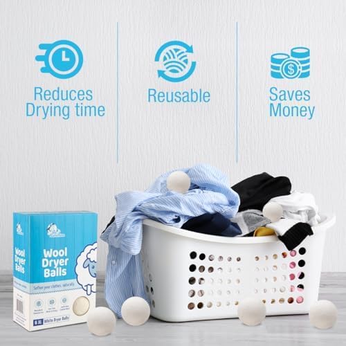 Mr. Sunshine White Wool Dryer Balls, Extra Large (Pack of 6) - Chemical-Free, Natural Clothes Softening Solution