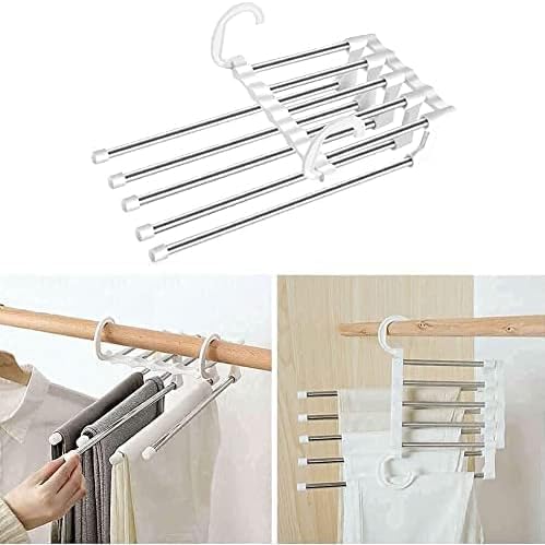 5 in 1 ABS Foldable Hangers (Pack of 1) - Multi-Purpose Clothes Hanger - Stainless Steel & ABS Plastic - Powder Coated - Multicolour - Space Saving, Foldable, Multi-Layer