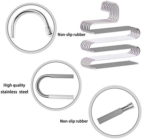Devesanter Space Save Non-Slip 6 Pack S-Shape Trousers Hangers - Stainless Steel Clothes Hangers Closet Storage Organizer for Pants Jeans Scarf Hanging Grey and White