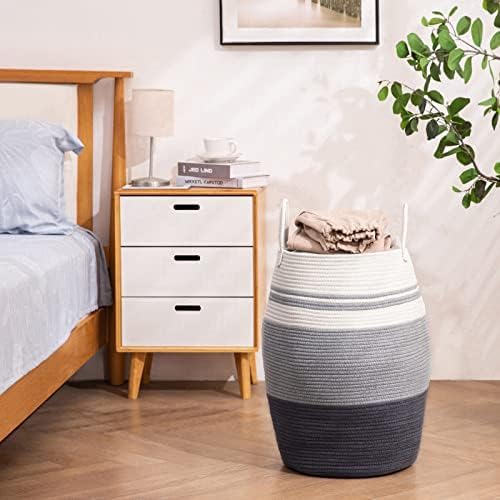 105L Extra Large Laundry Hamper Basket by Fiona's magic, Woven Tall Clothes Hamper for Storage Blanket, Toys and Dirty Cothes in Bedroom and Living Room Organizer, Grey