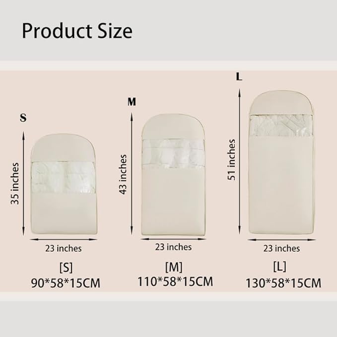 3PCS Space Saving Hangable Garment Bag with Self Compression Zipper - Organizer for Closet (Beige,S+M+L)